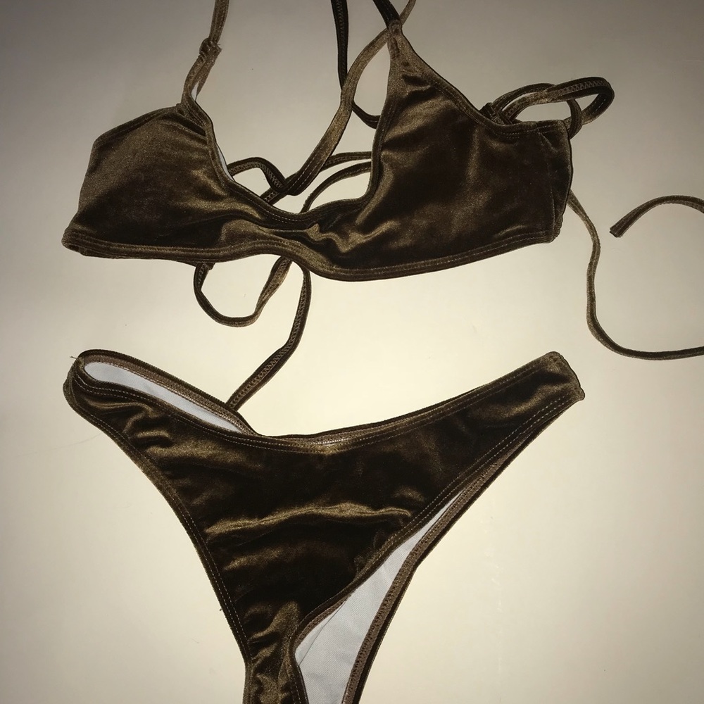 Brown velvet 2 two piece bikini swimwear